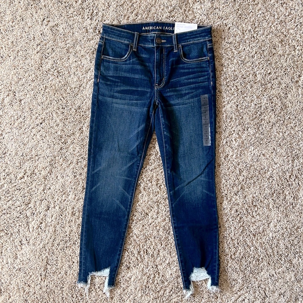 American Eagle Next Level Stretch Hi-Rise Dark Indigo Crop Jeans - Size 8